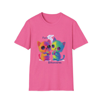 Colorful Cat Protest T-Shirt | Anti-Billionaire Rainbow Kitty Tee