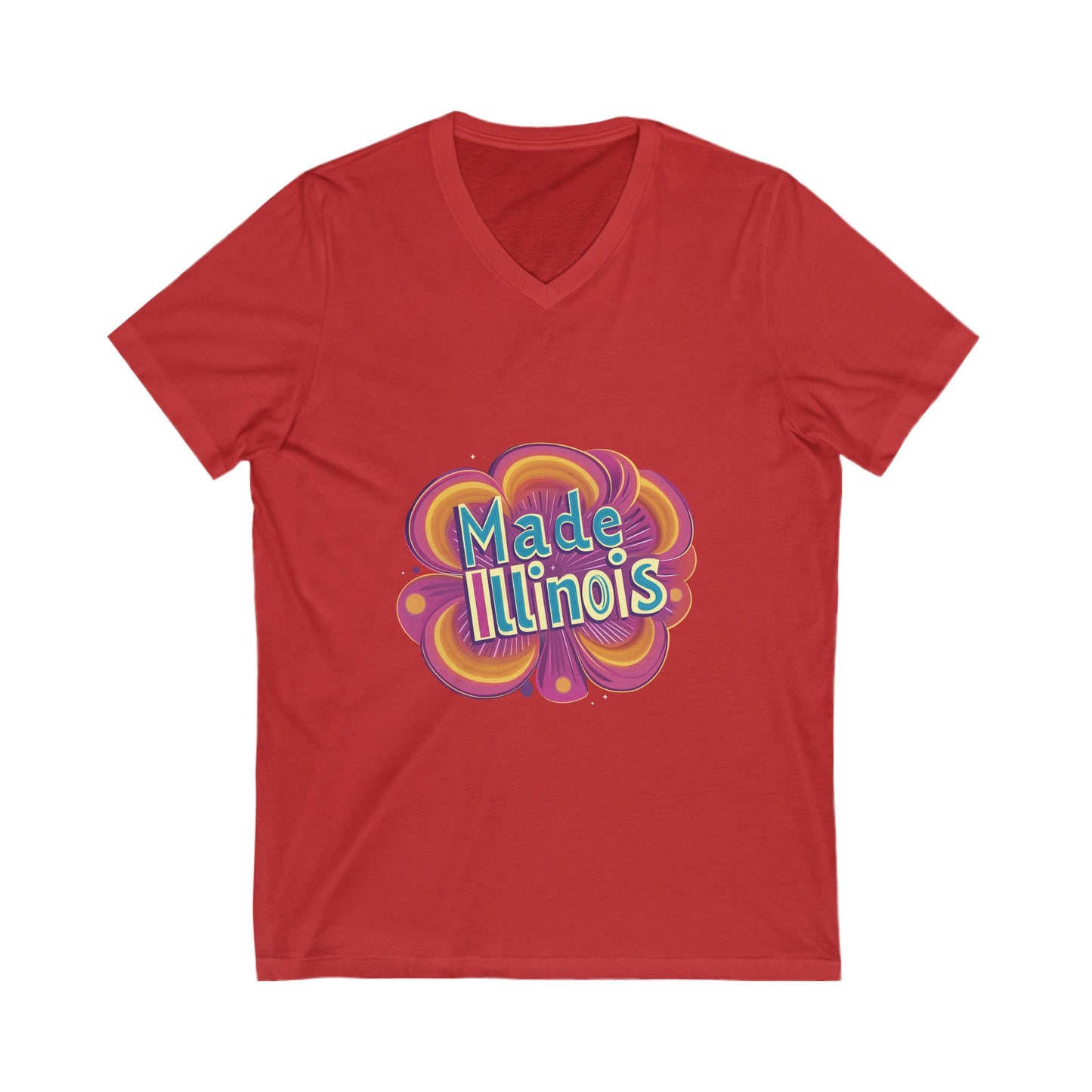Made in Illinois Retro V-Neck T-Shirt | Vintage State Pride Psychedelic Design Unisex Tee