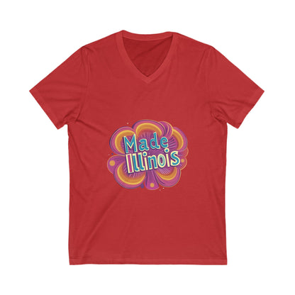 Made in Illinois Retro V-Neck T-Shirt | Vintage State Pride Psychedelic Design Unisex Tee
