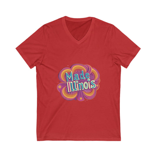 Made in Illinois Retro V-Neck T-Shirt | Vintage State Pride Psychedelic Design Unisex Tee