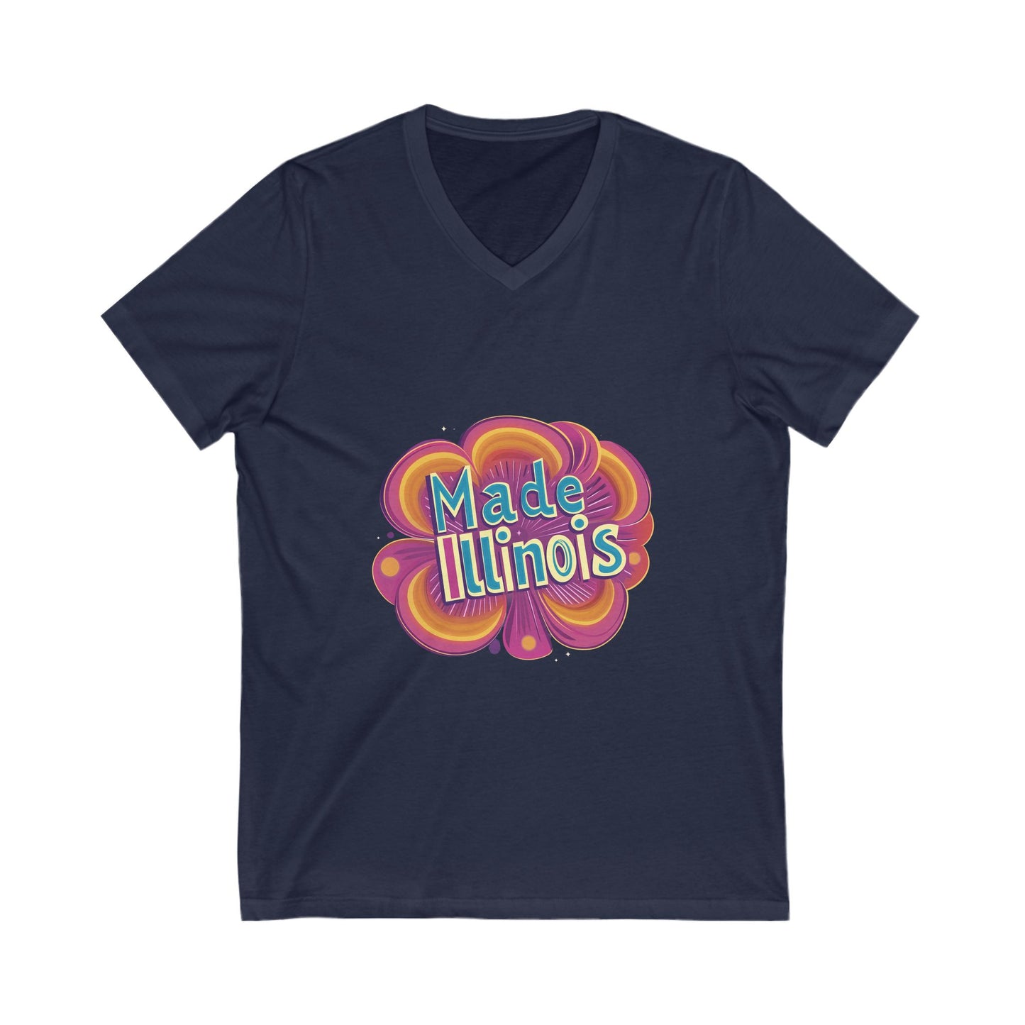 Made in Illinois Retro V-Neck T-Shirt | Vintage State Pride Psychedelic Design Unisex Tee