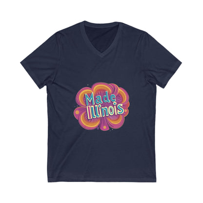 Made in Illinois Retro V-Neck T-Shirt | Vintage State Pride Psychedelic Design Unisex Tee