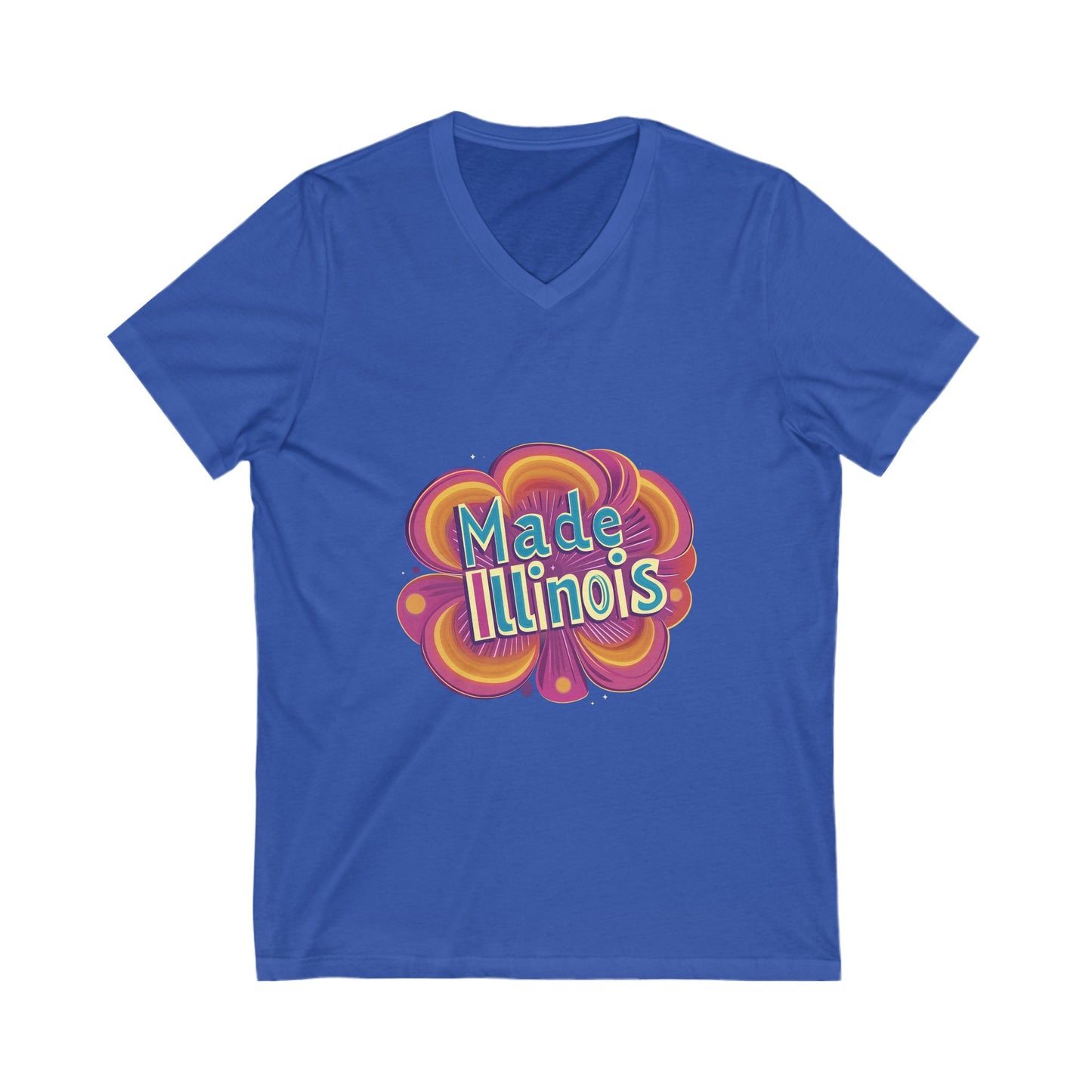 Made in Illinois Retro V-Neck T-Shirt | Vintage State Pride Psychedelic Design Unisex Tee