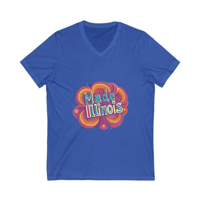 Made in Illinois Retro V-Neck T-Shirt | Vintage State Pride Psychedelic Design Unisex Tee