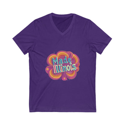 Made in Illinois Retro V-Neck T-Shirt | Vintage State Pride Psychedelic Design Unisex Tee