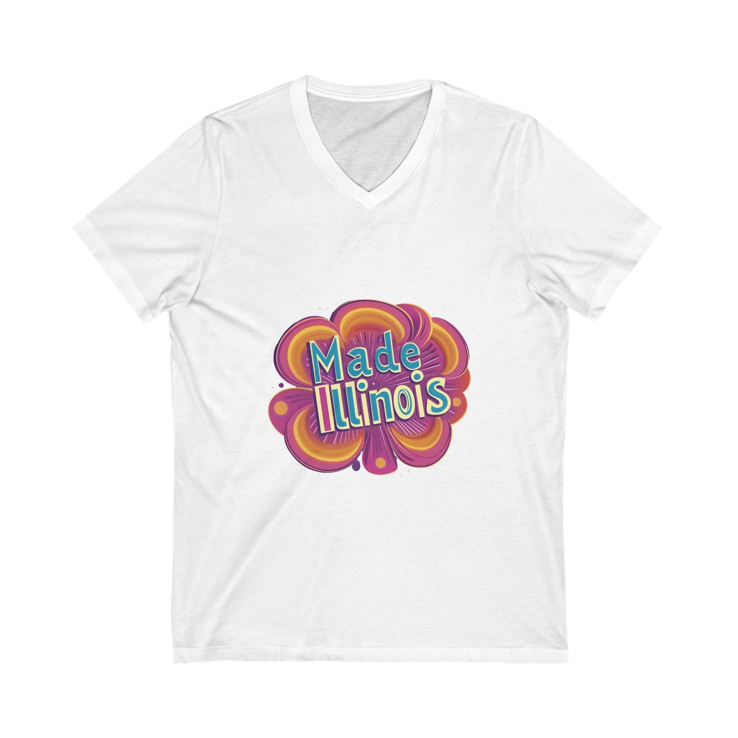 Made in Illinois Retro V-Neck T-Shirt | Vintage State Pride Psychedelic Design Unisex Tee