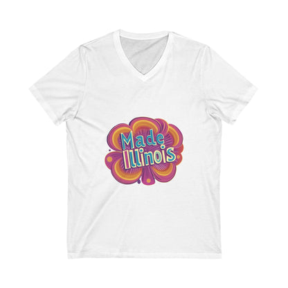 Made in Illinois Retro V-Neck T-Shirt | Vintage State Pride Psychedelic Design Unisex Tee