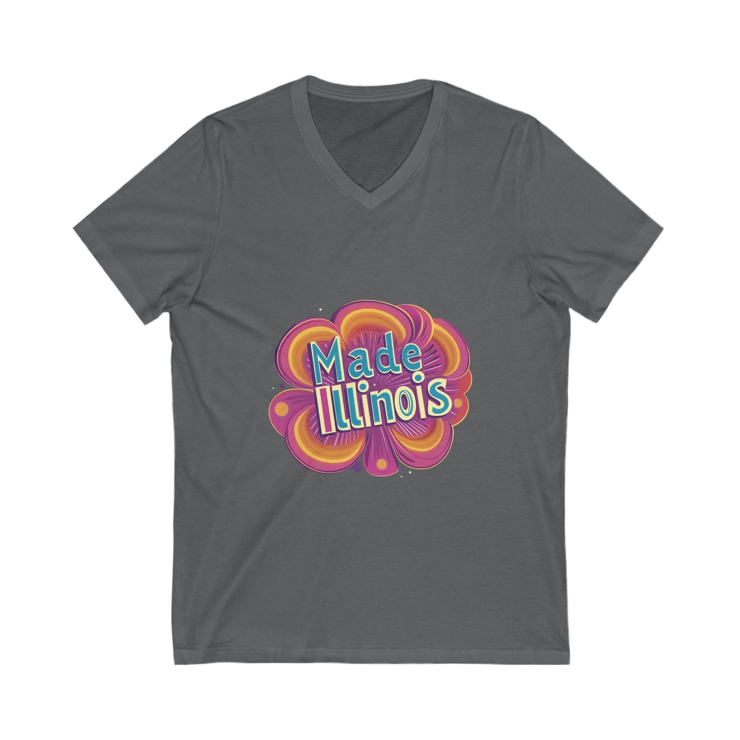 Made in Illinois Retro V-Neck T-Shirt | Vintage State Pride Psychedelic Design Unisex Tee