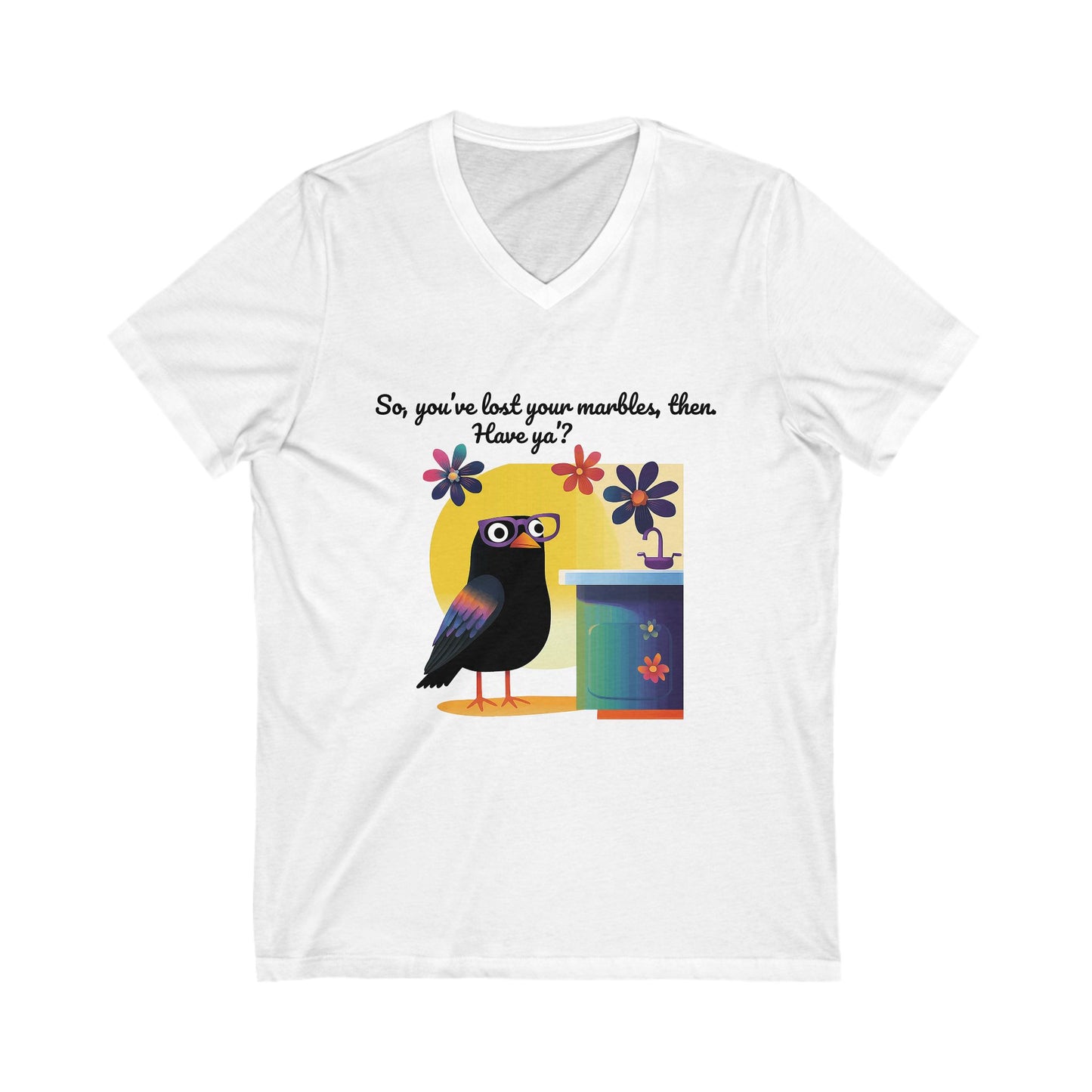 Quirky Crow Mental Health V-Neck | Kawaii Bird Self-Care Tee | Wellness Unisex T-Shirt
