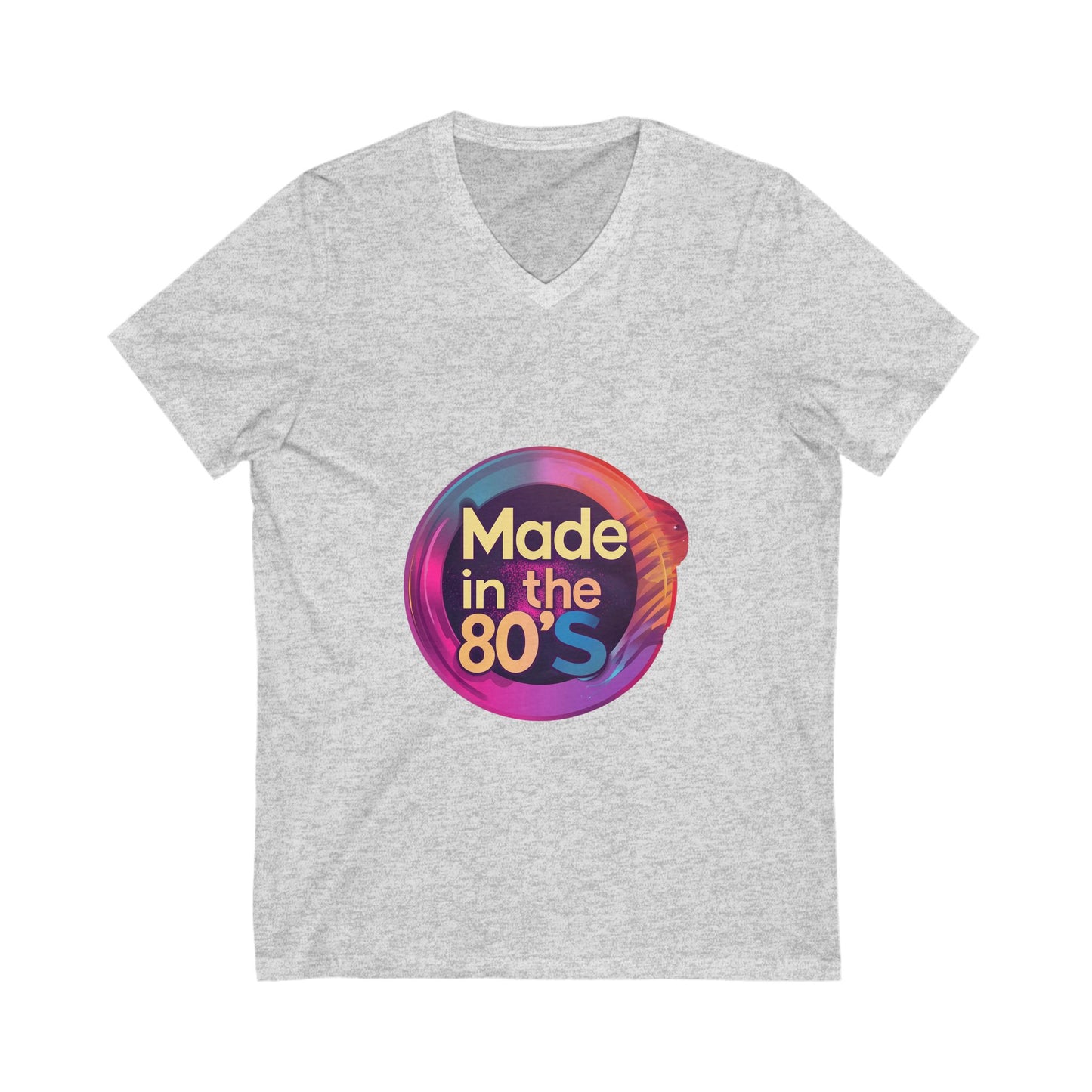 Made in the 80s Retro V-Neck | Neon Birthday Celebration Tee