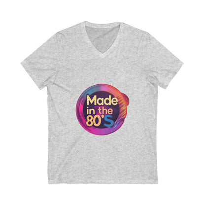 Made in the 80s Retro V-Neck | Neon Birthday Celebration Tee