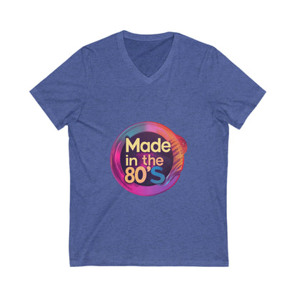Made in the 80s Retro V-Neck | Neon Birthday Celebration Tee