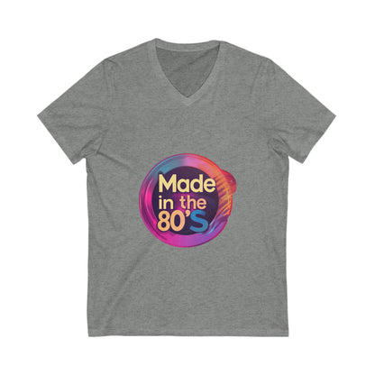 Made in the 80s Retro V-Neck | Neon Birthday Celebration Tee