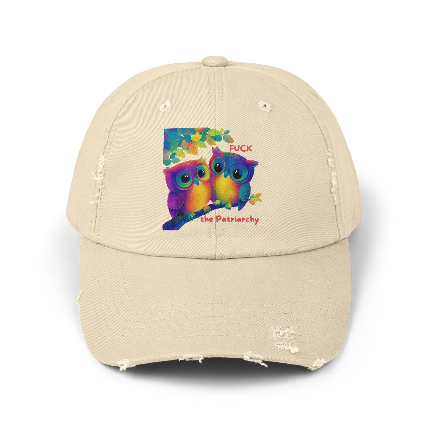 Rainbow Owls Feminist Distressed Dad Hat | Anti-Patriarchy Cap