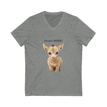 Cute Baby Goat Union V-Neck T-Shirt | Activism Worker Rights Unisex Tee