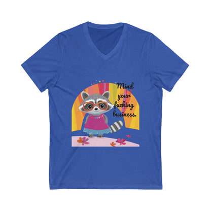 Mind Your Business Raccoon V-Neck Tee | Cute Animal Empowerment Shirt | Kawaii Unisex T-Shirt
