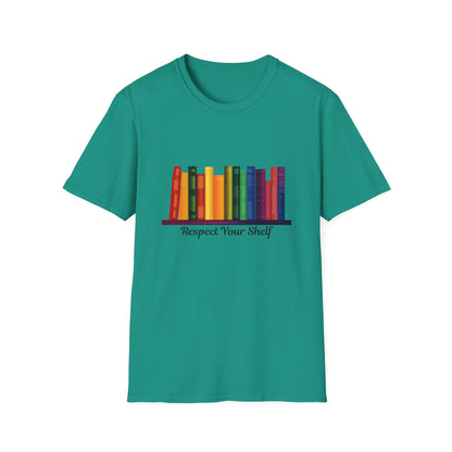 Respect Your Shelf Pride Bookshelf T-Shirt | Cute Bookworm Gift