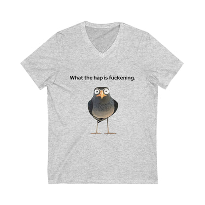 Confused Bird V-Neck T-Shirt | Funny Pet Meme Sarcastic Unisex Tee