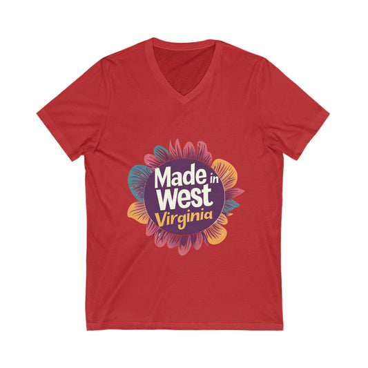 Made in West Virginia Floral V-Neck T-Shirt | Mountain State Pride | Retro State Design Unisex Tee
