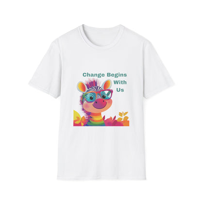 Cute Activist Giraffe T-Shirt | Change Begins With Us | Kawaii Empowerment Tee
