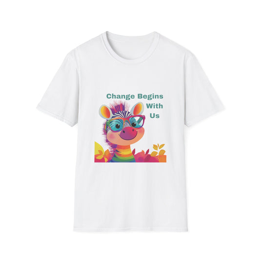 Cute Activist Giraffe T-Shirt | Change Begins With Us | Kawaii Empowerment Tee