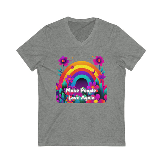 Rainbow Love Message V-Neck T-Shirt | Colorful Floral LGBTQ+ Pride Tee
