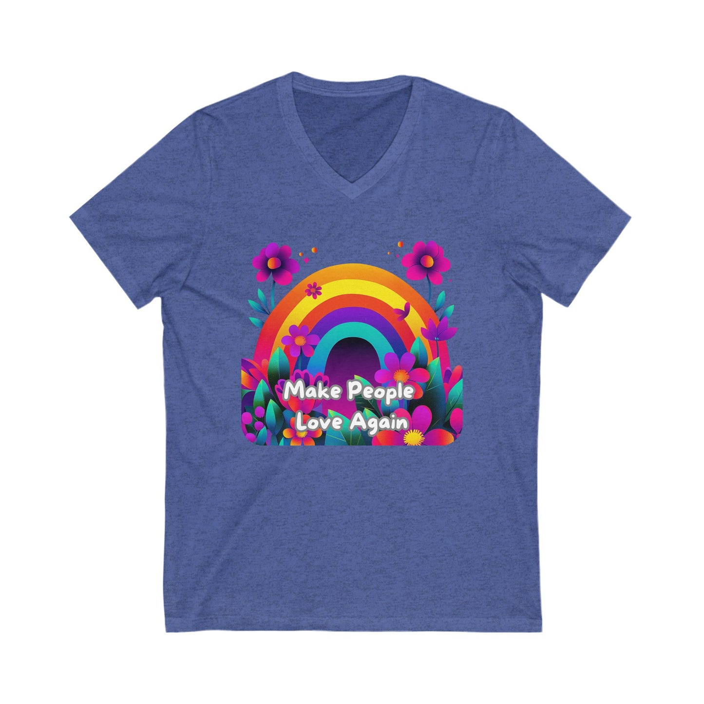 Rainbow Love Message V-Neck T-Shirt | Colorful Floral LGBTQ+ Pride Tee