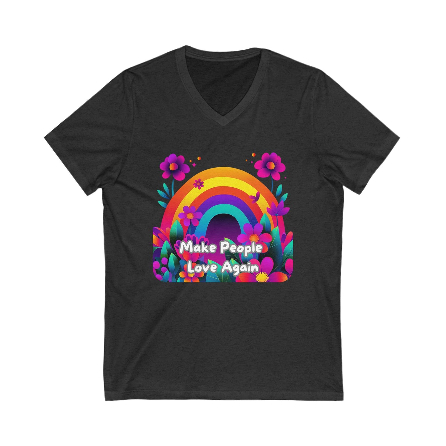 Rainbow Love Message V-Neck T-Shirt | Colorful Floral LGBTQ+ Pride Tee