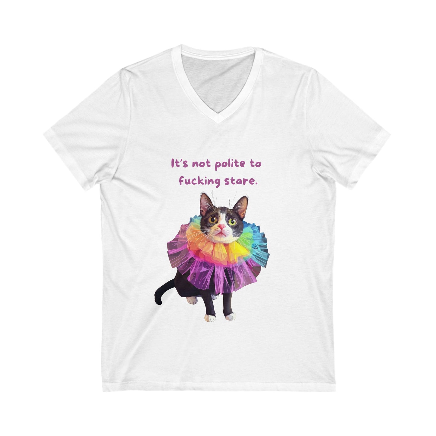 Rainbow Tutu Cat V-Neck Tee | Sassy Pet Humor | Pride Cat T-Shirt