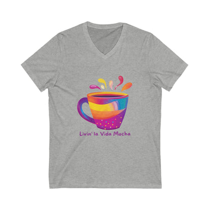 Livin' La Vida Mocha Rainbow Coffee V-Neck | Pride Coffee Lover Gift | Cute Kawaii Cafe Tee