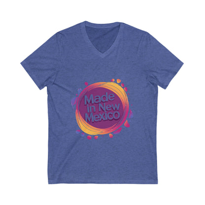 Made in New Mexico V-Neck T-Shirt | Southwest Pride State Design | Unisex Sunset Circle Tee