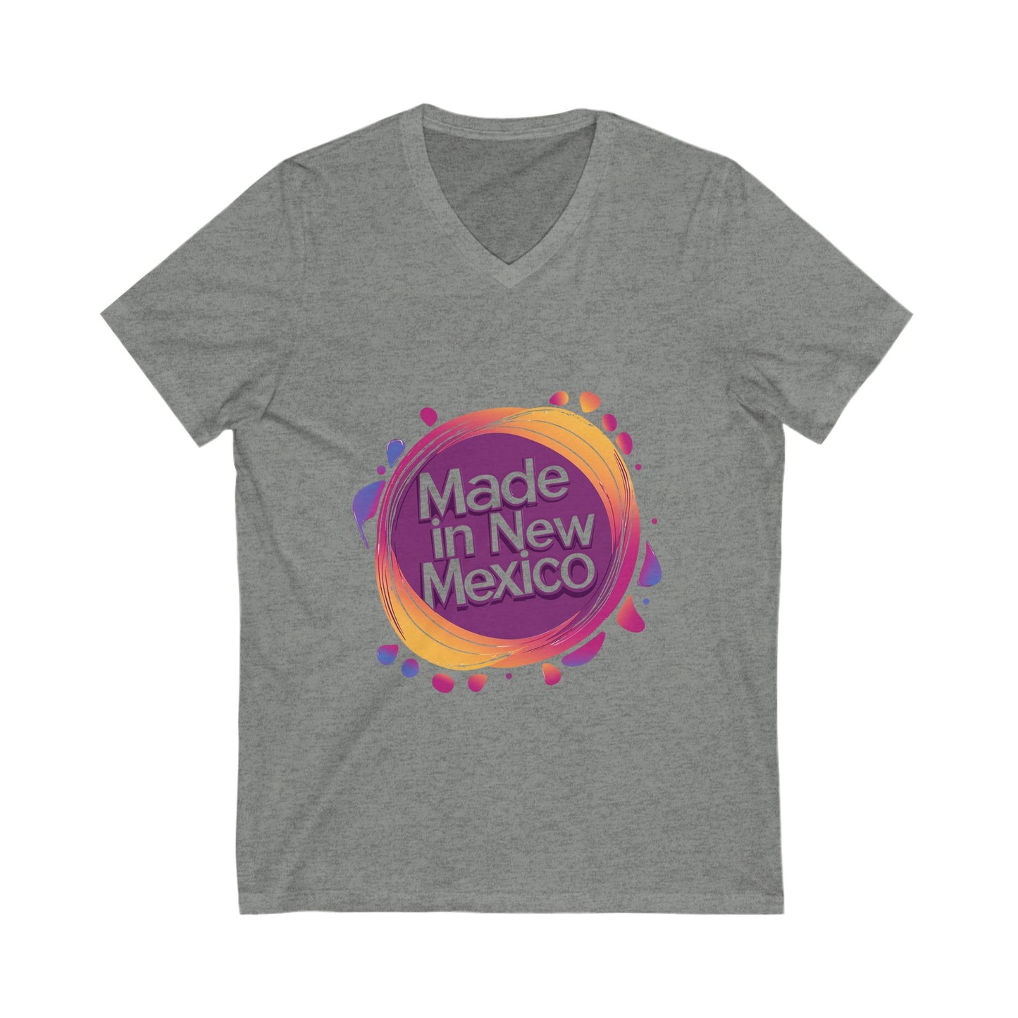Made in New Mexico V-Neck T-Shirt | Southwest Pride State Design | Unisex Sunset Circle Tee