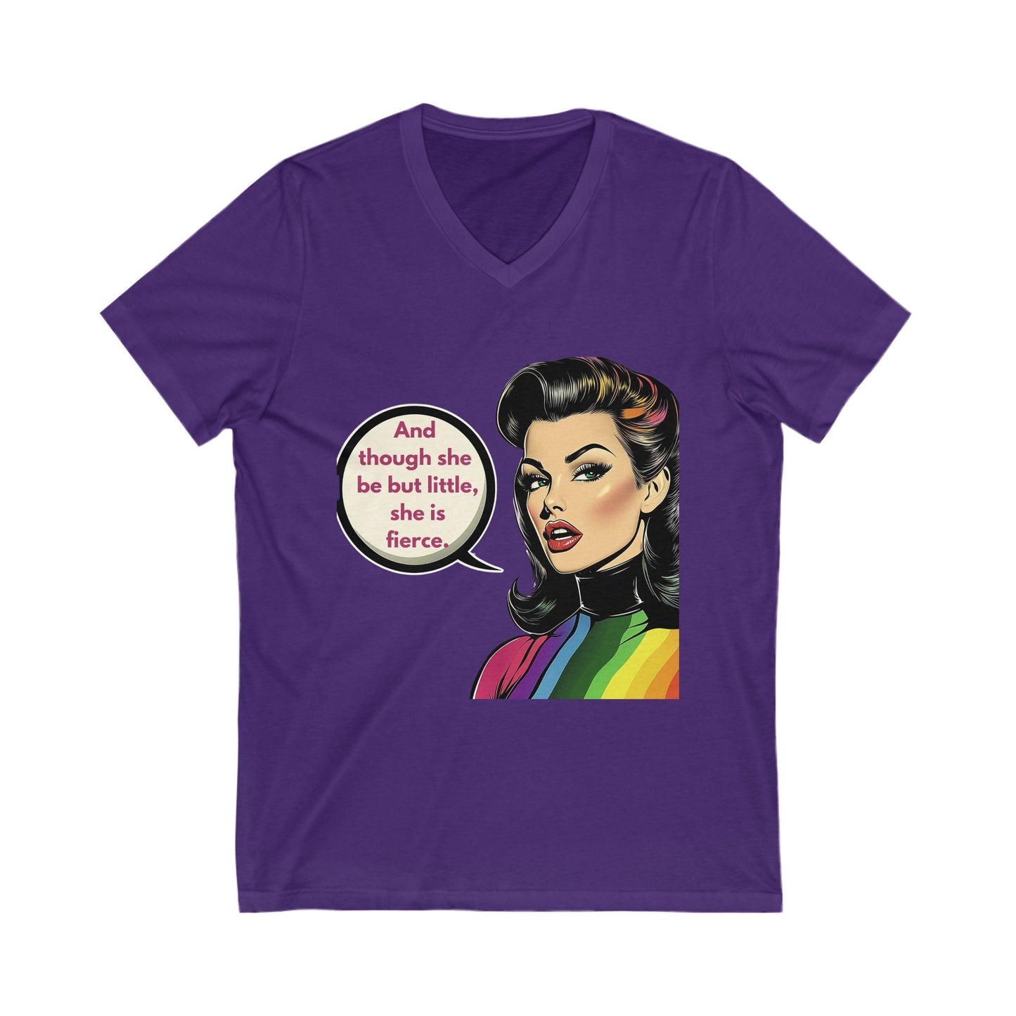 Fierce Femme Retro Rainbow V-Neck | LGBTQ+ Pride Empowerment Tee