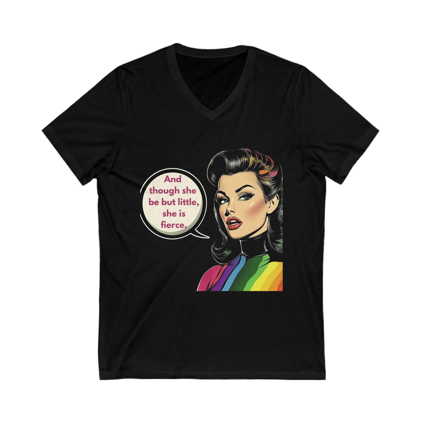 Fierce Femme Retro Rainbow V-Neck | LGBTQ+ Pride Empowerment Tee