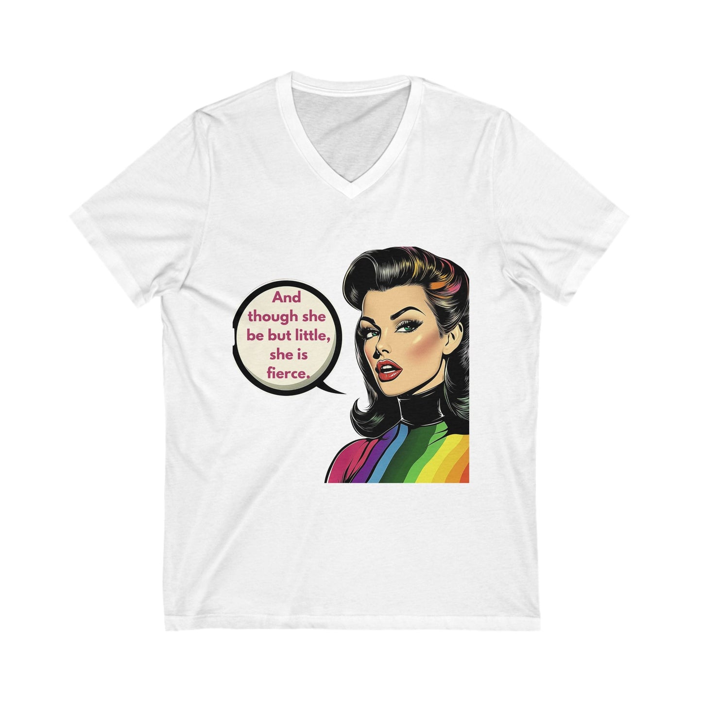 Fierce Femme Retro Rainbow V-Neck | LGBTQ+ Pride Empowerment Tee