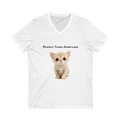 Protect Trans Americans Kitten V-Neck | LGBTQ+ Activist Cat Unisex Tee