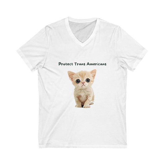 Protect Trans Americans Kitten V-Neck | LGBTQ+ Activist Cat Unisex Tee