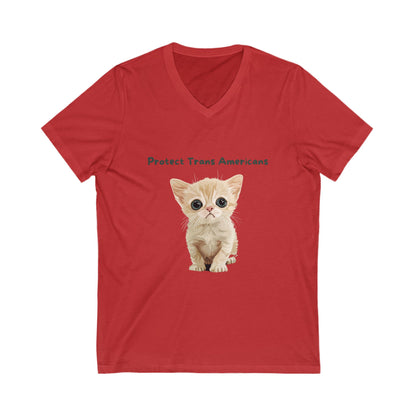 Protect Trans Americans Kitten V-Neck | LGBTQ+ Activist Cat Unisex Tee