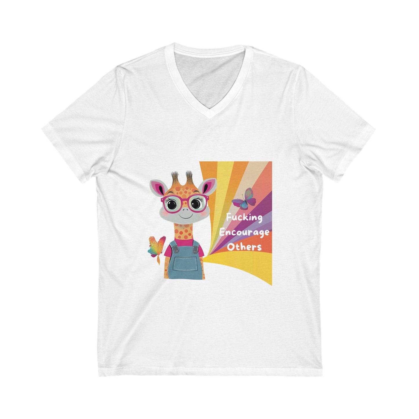 Kawaii Giraffe Encouragement V-Neck | Cute Activist Unisex Tee | Empowerment T-Shirt