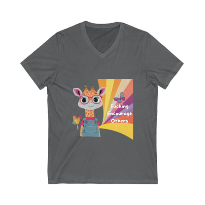 Kawaii Giraffe Encouragement V-Neck | Cute Activist Unisex Tee | Empowerment T-Shirt