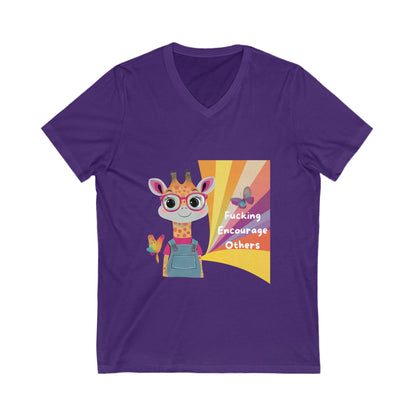 Kawaii Giraffe Encouragement V-Neck | Cute Activist Unisex Tee | Empowerment T-Shirt