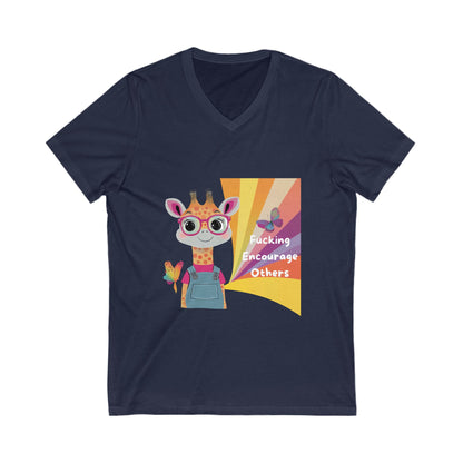Kawaii Giraffe Encouragement V-Neck | Cute Activist Unisex Tee | Empowerment T-Shirt