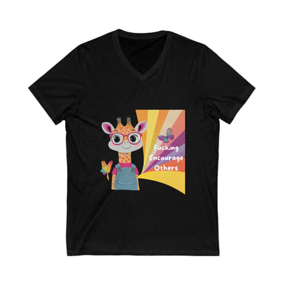 Kawaii Giraffe Encouragement V-Neck | Cute Activist Unisex Tee | Empowerment T-Shirt