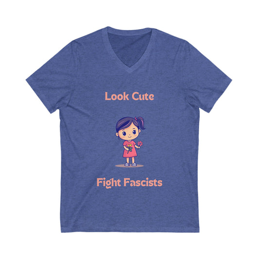 Kawaii Anti-Fascist V-Neck T-Shirt | Cute Activist Design | Unisex Resistance Tee