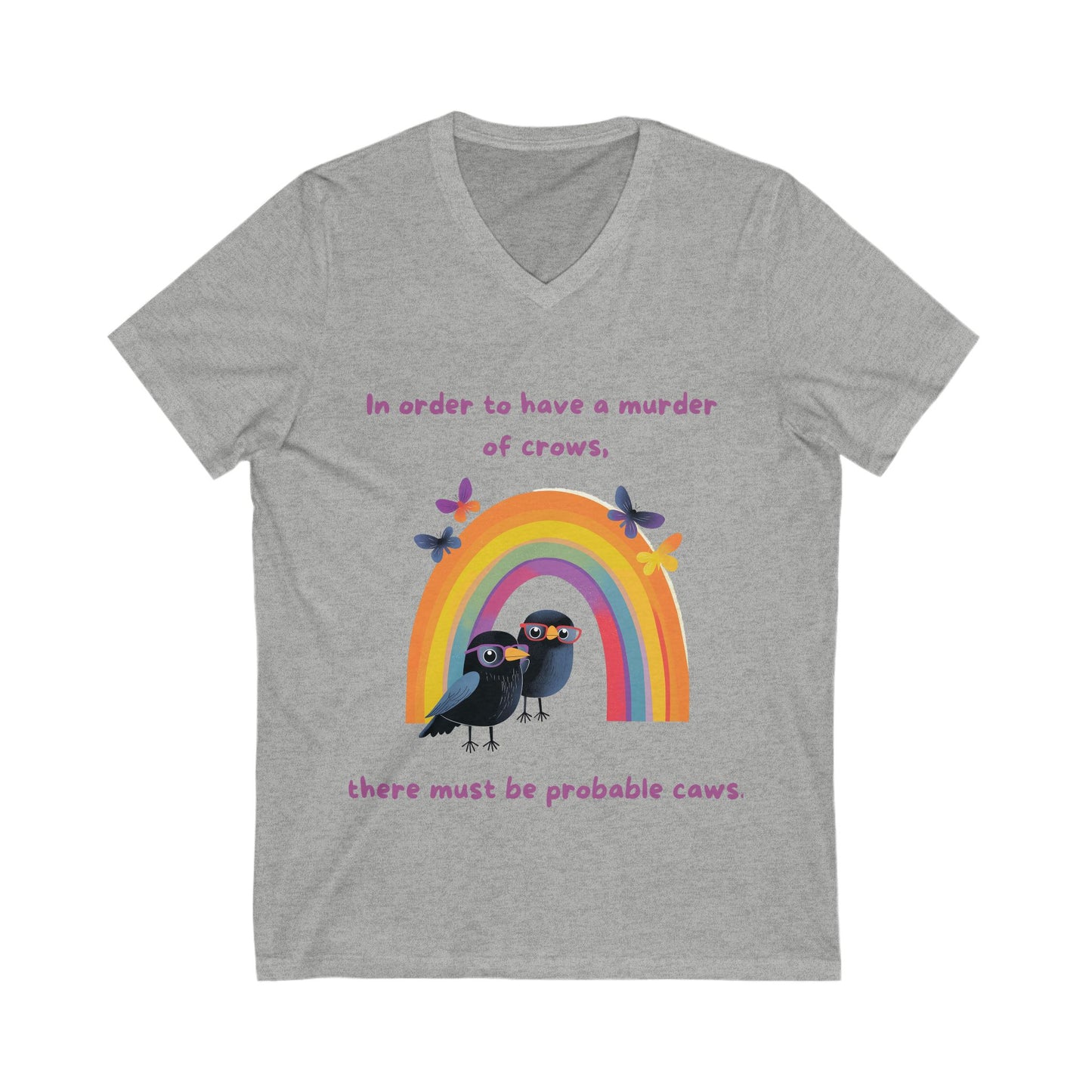 Murder of Crows Rainbow T-Shirt | Cute Literary Pun V-Neck | Teacher Gift