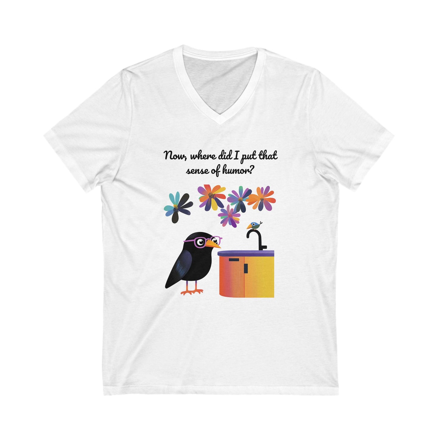 Funny Crow Jack in the Box V-Neck T-Shirt | Cute Bird Humor Unisex Tee