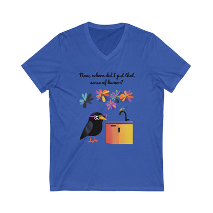 Funny Crow Jack in the Box V-Neck T-Shirt | Cute Bird Humor Unisex Tee