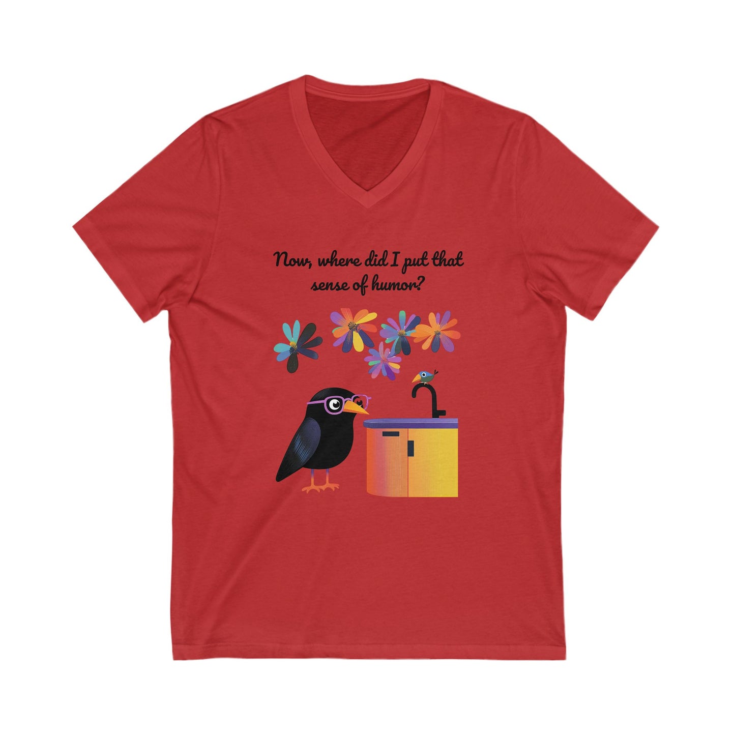 Funny Crow Jack in the Box V-Neck T-Shirt | Cute Bird Humor Unisex Tee