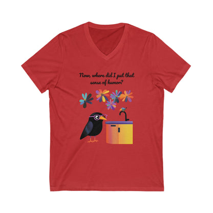 Funny Crow Jack in the Box V-Neck T-Shirt | Cute Bird Humor Unisex Tee