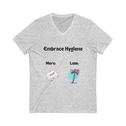 More Soap Less Violence | Funny Hygiene Activist V-Neck T-Shirt | Social Commentary Tee